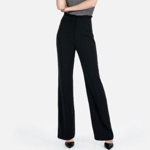Express Ruffle Top Black Wide Leg High Rise Pant, black, size 16